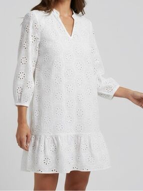 Mikarose Eyelet Tunic Dress Size Medium White Cotton Boho Peplum